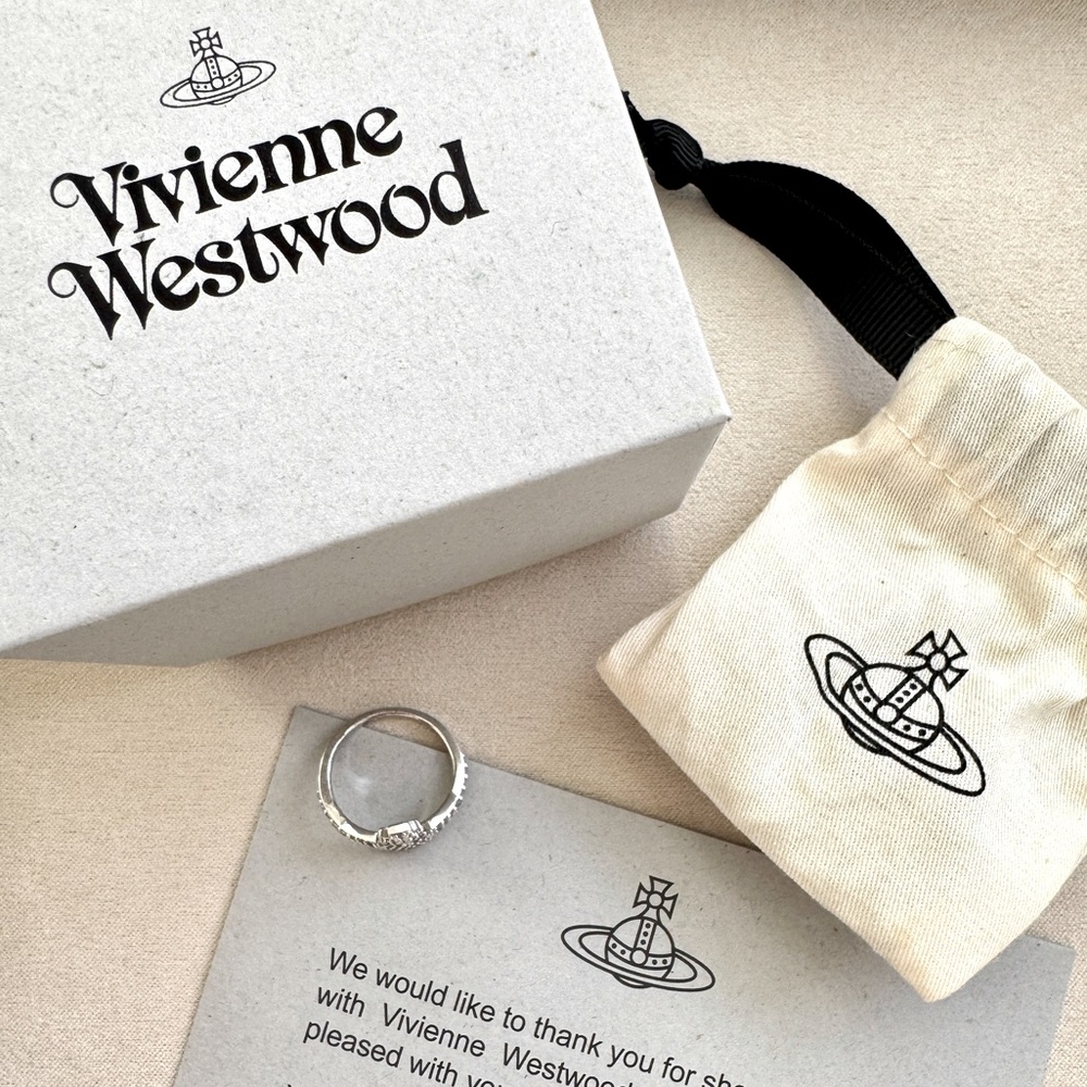 Vivienne Westwood Calliope Ring Rhodium 925 Silver CZ with Packaging, Size 5.25